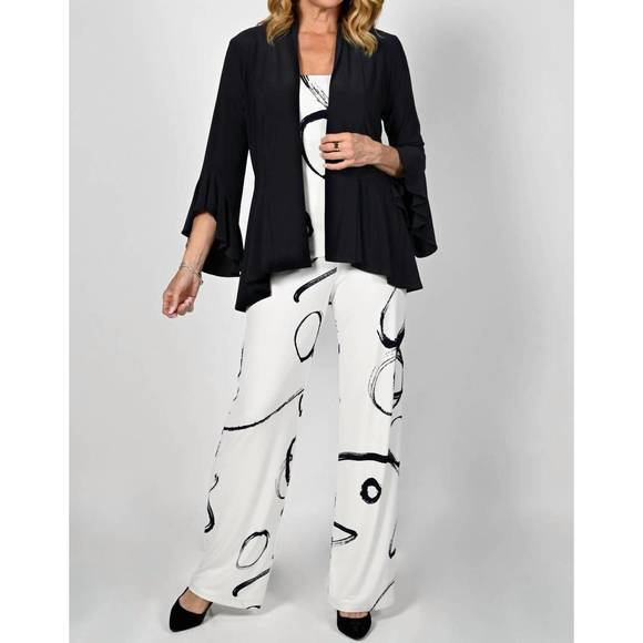 NEW FRANK LYMAN printed palazzo trouser in off white/navy - Picture 3 of 4